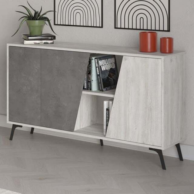 Decortie Fiona 3 Door 2 Shelf Ancient White and Retro Grey Sideboard - Size: 82 x 150 x 35.6cm - Multi - Wilko - image 1