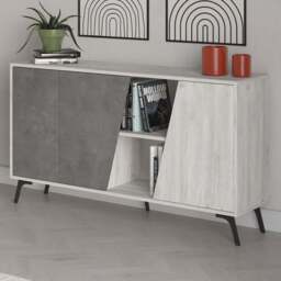 Decortie Fiona 3 Door 2 Shelf Ancient White and Retro Grey Sideboard - Size: 82 x 150 x 35.6cm - Multi - Wilko - thumbnail 1