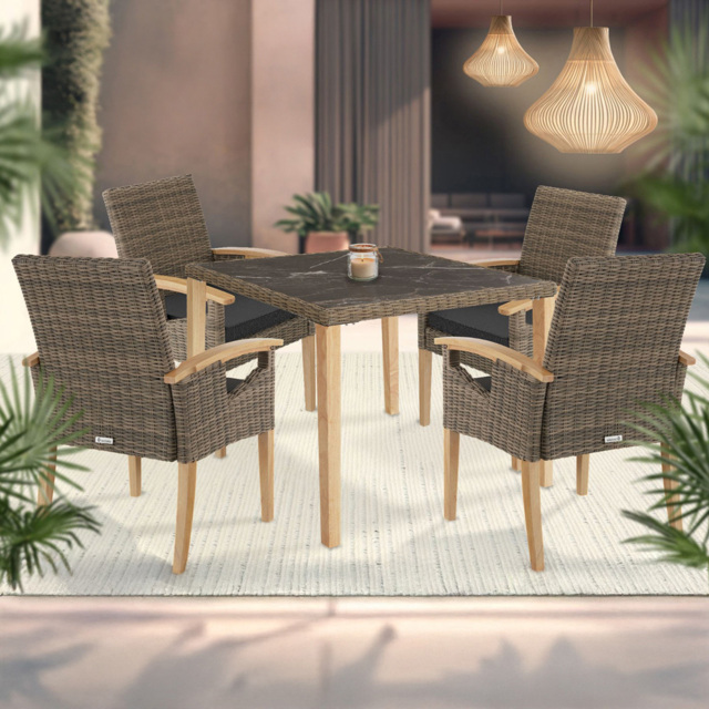 tectake Tarent Rosarno 4 Seater Rattan Garden Dining Set Natural - Brown - Wilko - image 1