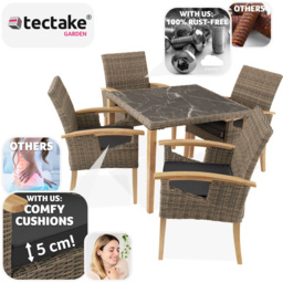 tectake Tarent Rosarno 4 Seater Rattan Garden Dining Set Natural - Brown - Wilko - thumbnail 4