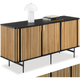 Tectake Lineo 3 Door Solid Wood Slatted Design Sideboard - Size: 74 x 156 x 45.5cm - Black - Wilko - thumbnail 3