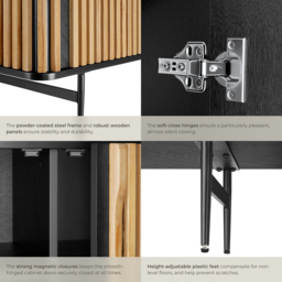 Tectake Lineo 3 Door Solid Wood Slatted Design Sideboard - Size: 74 x 156 x 45.5cm - Black - Wilko - thumbnail 7