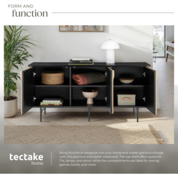 Tectake Lineo 3 Door Solid Wood Slatted Design Sideboard - Size: 74 x 156 x 45.5cm - Black - Wilko - thumbnail 6