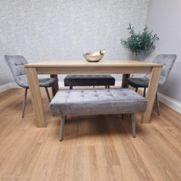 Kosy Koala 6 Seater Dining Set with Bench Oak Effect and Grey Velvet - Multi - Wilko - thumbnail 6