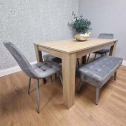 Kosy Koala 6 Seater Dining Set with Bench Oak Effect and Grey Velvet - Multi - Wilko - thumbnail 1