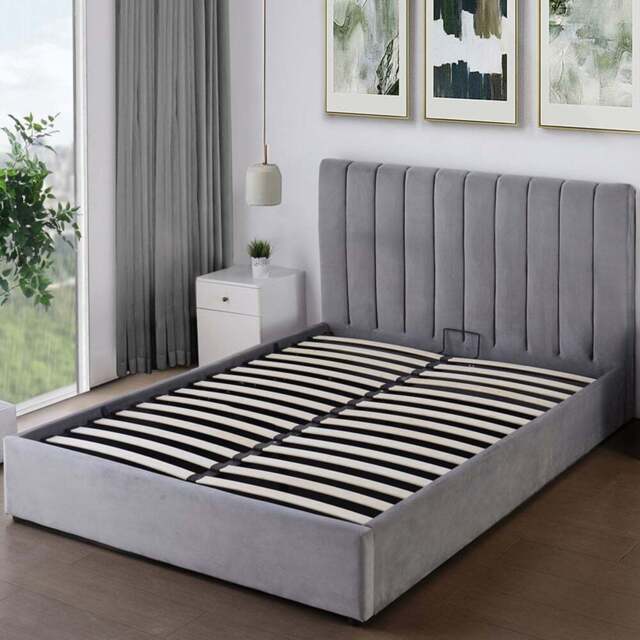 Brooklyn Corwin King Size Grey Velvet Ottoman Bed - Wilko - image 1