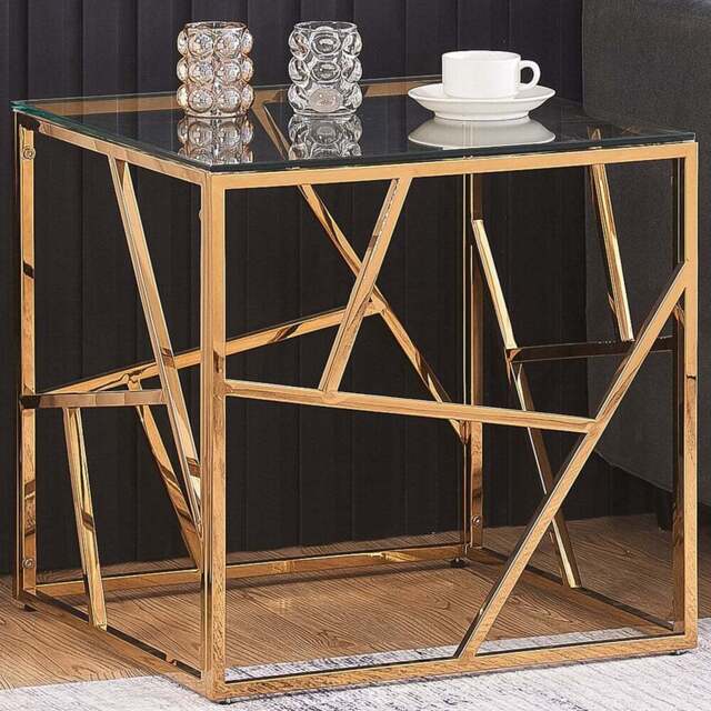 Comfy Living Gold Glass and Metal Square Side Table - Size: 55 x 55 x 55cm - Wilko - image 1