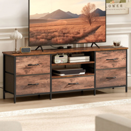 Portland 5 Drawer 2 Shelf Rustic Brown TV Unit with Charging Station - Size: 50 x 30 x 140cm - Wilko