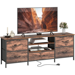 Portland 5 Drawer 2 Shelf Rustic Brown TV Unit with Charging Station - Size: 50 x 30 x 140cm - Wilko - thumbnail 3