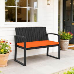 Outsunny 2 Seater Orange Resin Wicker Rattan Garden Bench with Cushion - Wilko - thumbnail 4