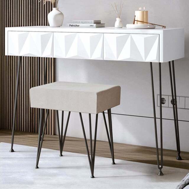 CARME Home Claudia White and Black Dressing Table with Velvet Stool - Size: 29 x 51.5 x 114cm - Multi - Wilko - image 1