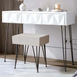 CARME Home Claudia White and Black Dressing Table with Velvet Stool - Size: 29 x 51.5 x 114cm - Multi - Wilko
