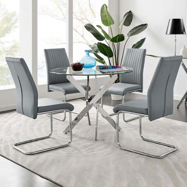 Furniturebox Arona Fontana 4 Seater Round Dining Set Elephant Grey and Chrome - Wilko - image 1