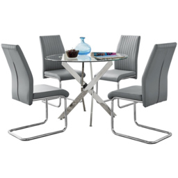 Furniturebox Arona Fontana 4 Seater Round Dining Set Elephant Grey and Chrome - Wilko - thumbnail 3