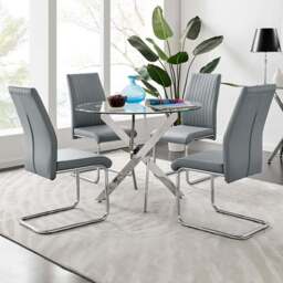 Furniturebox Arona Fontana 4 Seater Round Dining Set Elephant Grey and Chrome - Wilko - thumbnail 1