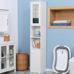 Portland 2 Door 2 Shelf White Mirrored Tall Bathroom Cabinet - Size: 30 x 28 x 170cm - Wilko - thumbnail 1