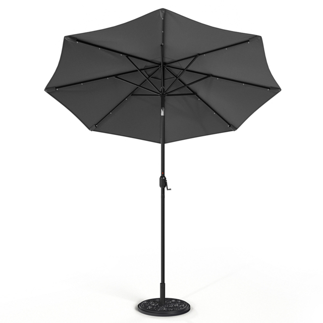 Living and Home Dark Grey 24 LED Crank Lift Garden Parasol with Floral Pattern Base 3m - Wilko - image 1