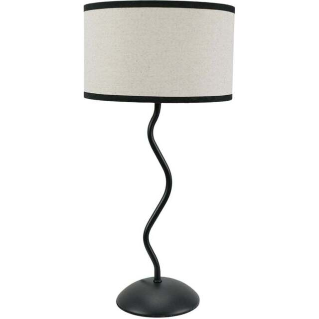ValueLights Wiggle Linen Black Edge Drum Shade Black Metal Stem LED Table Lamp - Wilko - image 1
