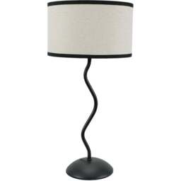 ValueLights Wiggle Linen Black Edge Drum Shade Black Metal Stem LED Table Lamp - Wilko