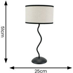 ValueLights Wiggle Linen Black Edge Drum Shade Black Metal Stem LED Table Lamp - Wilko - thumbnail 7