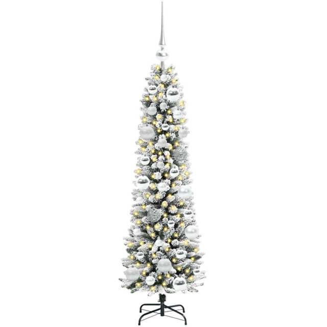 vidaXL Pre-Lit Warm White LED and Silver Baubles White Artificial Christmas Tree with Stand 3.9ft - Wilko - image 1