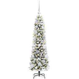 vidaXL Pre-Lit Warm White LED and Silver Baubles White Artificial Christmas Tree with Stand 3.9ft - Wilko