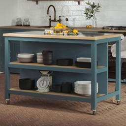 Baumhaus Kitchen Island 2 Shelf Blue Cabinet Open with Breakfast Bar - Wilko - thumbnail 3