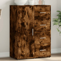vidaXL 4 Drawer Single Door Smoked Oak Sideboard - Size: 84 x 60 x 31cm - Brown - Wilko - thumbnail 1