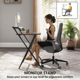 HOMCOM 2 Shelf Foldable Computer Desk Rustic Brown - Size: 86.5 cm x 62 x 70cm - Wilko - thumbnail 6
