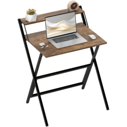 HOMCOM 2 Shelf Foldable Computer Desk Rustic Brown - Size: 86.5 cm x 62 x 70cm - Wilko - thumbnail 3