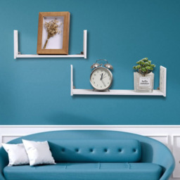 Living and Home 2 Pack White U Shaped Wall Hanging Shelves - Size: 12 x 40 x 12cm - Wilko - thumbnail 3