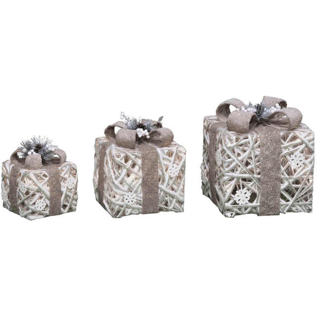 Alpine Lodge 60 LED White Cotton Snowflake Presents Decoration 3 Pack - Size: 15 x 15 x 19cm - Wilko - image 1