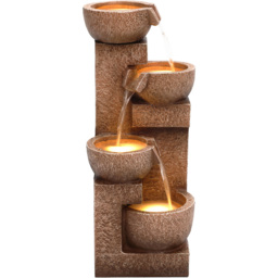 Charles Bentley Danube 4 Tier Natural Stone Effect Cascading Water Feature with LEDs - Size: 54.5 x 26.5 x 26.5cm - Wilko - thumbnail 1