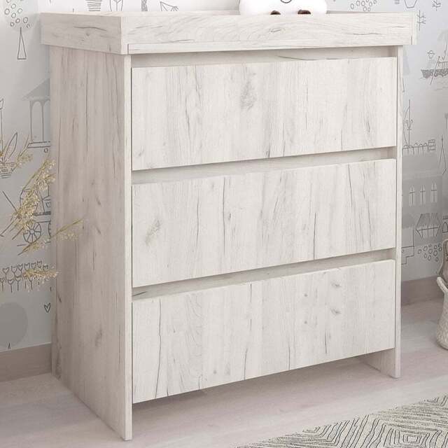 Shefa 880 3 Drawer White Craft Oak Kids Changing Unit - Size: 92 x 80 x 50cm - Wilko - image 1