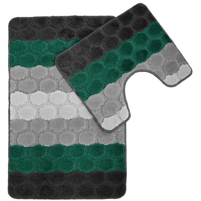 Velosso Hex Stripe Emerald Bath Mat Set - Green - Wilko - image 1