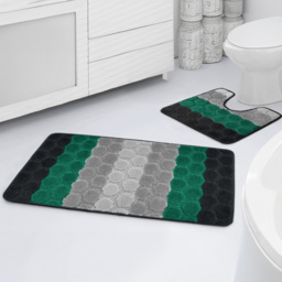 Velosso Hex Stripe Emerald Bath Mat Set - Green - Wilko - thumbnail 3