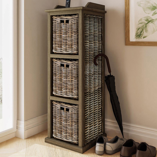 FWStyle Maya Kubu Rattan 3 Drawer Tall Storage Unit - Size: 3 Drawers - Brown - Wilko - image 1