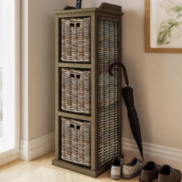 FWStyle Maya Kubu Rattan 3 Drawer Tall Storage Unit - Size: 3 Drawers - Brown - Wilko - thumbnail 1