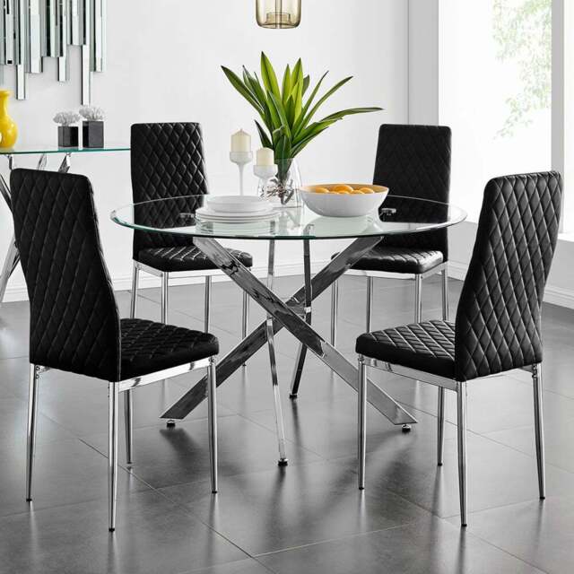 Furniturebox Arona Valera 4 Seater Round Dining Set Black and Chrome - Wilko - image 1