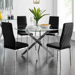Furniturebox Arona Valera 4 Seater Round Dining Set Black and Chrome - Wilko - thumbnail 1