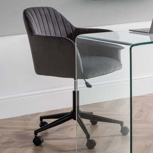 Julian Bowen Kahlo Grey and Black Velvet Swivel Office Chair - Size: 62 x 56 x 96cm - Wilko - image 1
