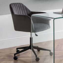Julian Bowen Kahlo Grey and Black Velvet Swivel Office Chair - Size: 62 x 56 x 96cm - Wilko