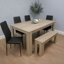 Kosy Koala 6 Seater Faux Leather Dining Bench Set Oak Effect and Black - Multi - Portland - Wilko - thumbnail 7