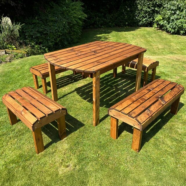 Charles Taylor Knights 6 Seater Garden Dining Bench Set - Brown - Wilko - image 1