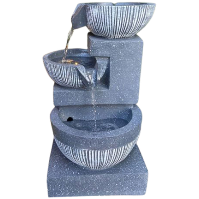 Tranquillity 3 Bowl Pour Solar Powered LED Water Feature - Size: 46 x 28 x 26cm - Grey - Wilko - image 1