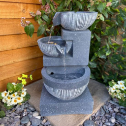 Tranquillity 3 Bowl Pour Solar Powered LED Water Feature - Size: 46 x 28 x 26cm - Grey - Wilko - thumbnail 3