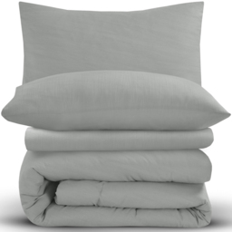 Velosso Washed Linen Look King Size Silver Duvet Set - Grey - Wilko - thumbnail 3