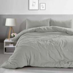 Velosso Washed Linen Look King Size Silver Duvet Set - Grey - Wilko - thumbnail 1