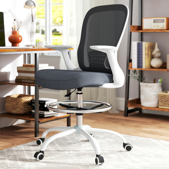 Portland Grey Mesh Draughtsman Ergonomic Drafting Office Chair - Size: 119 x 59 x 62cm - Wilko - image 1