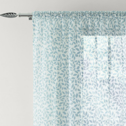 Tyrone Textiles Willow Blue Leaf Print Linen Look Rod Pocket Voile Panel Curtains 140 x 229cm - Size: W 140 x D 229cm - Wilko - thumbnail 3